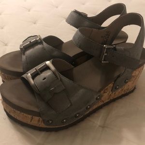 Grey cork heel sandals